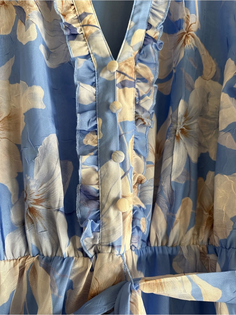 Joie Blue Floral Ruffle Wrap Style Dress Size Medium Boho Chic - Picture 7 of 13